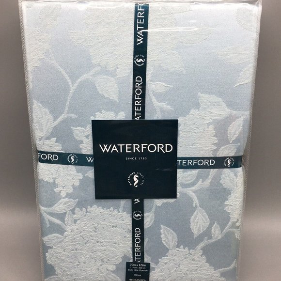 WATERFORD Blue Hydrangea Jacquard Tablecloth 70x126 Formal Floral Easter 120